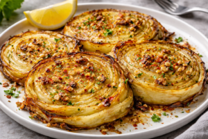 Roasted cabbage steaks with garlic butter