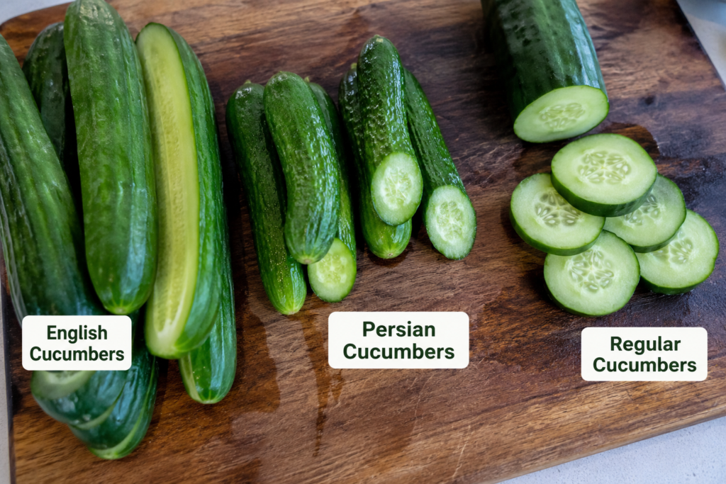 Fresh selection of cucumbers on board