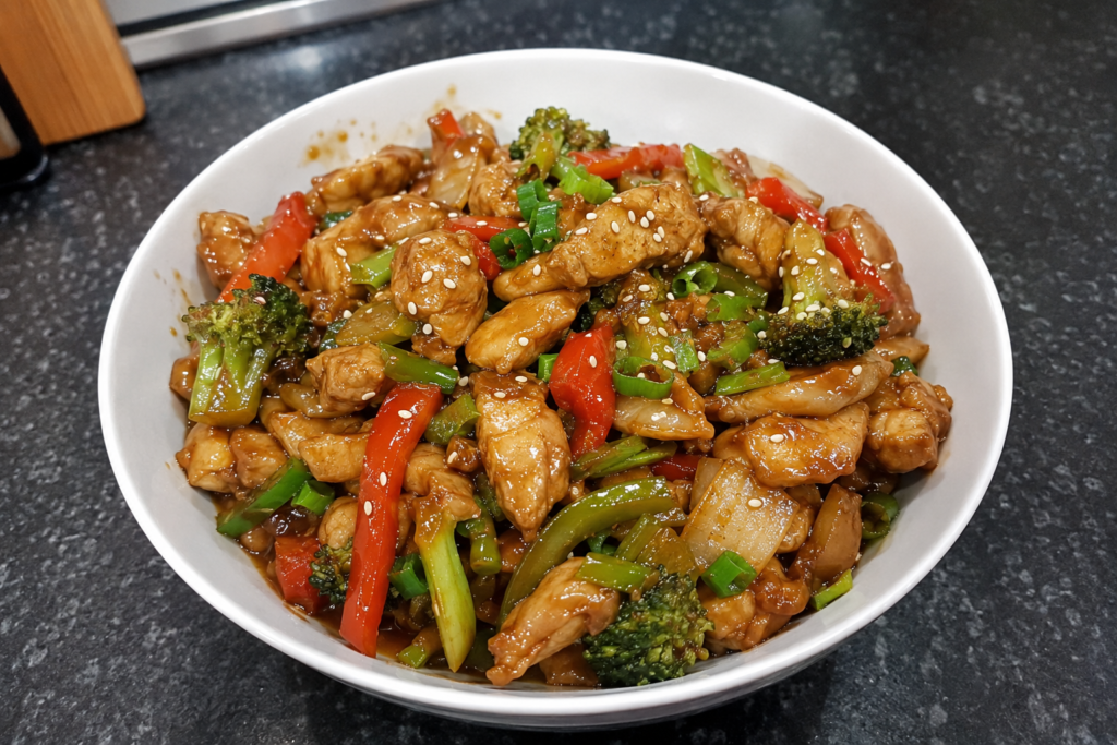 Healthy and delicious chicken teriyaki stir-fry served in a bowl for a quick weeknight dinner.